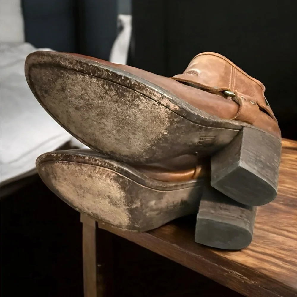 Frye Brown Leather Harness Ankle Boots